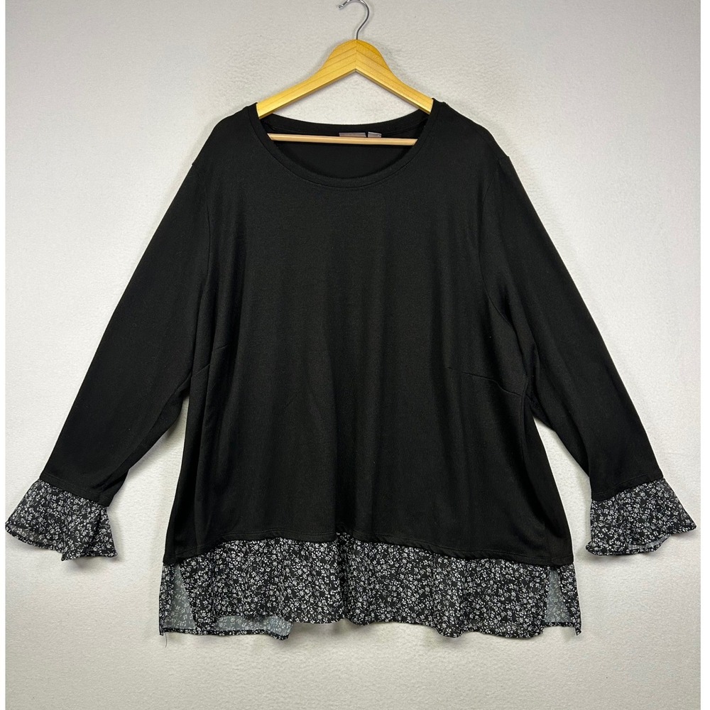 Floral Core Avenue Womens 30/32 Black Mixed Media Layered Floral Hem Blouse